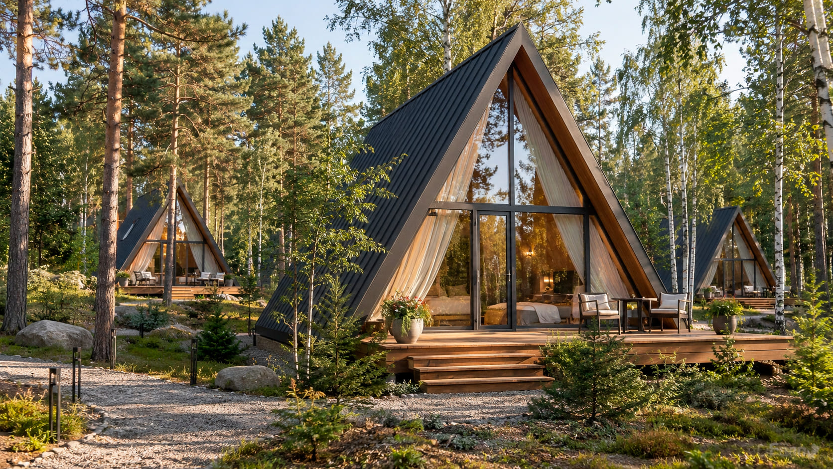 Глэмпинг с модульными домами A-frame